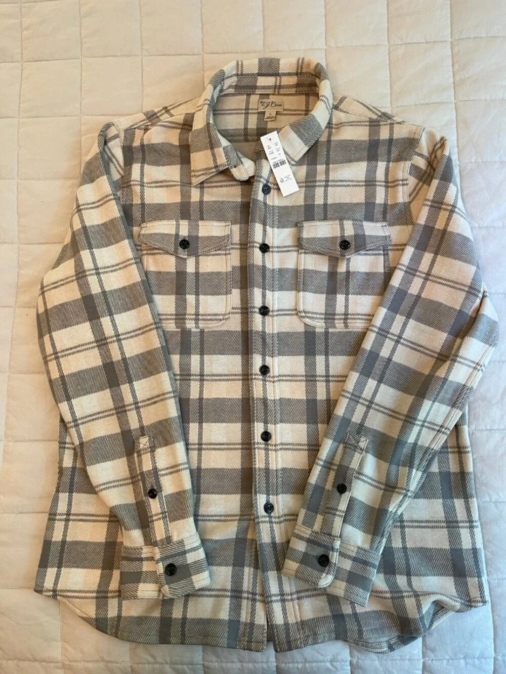 J.Crew Seaboard Flannel Shirt Grey Cream Plaid NWT Size L